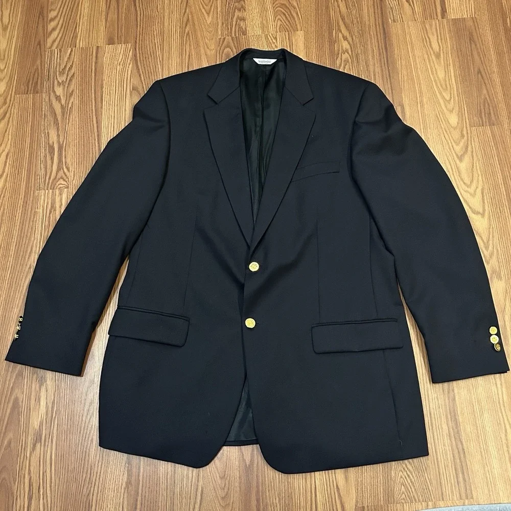 Joseph & Feiss Gold Button Blazer 2-Button 42L 100% Wool Navy Men's Suit Jacket